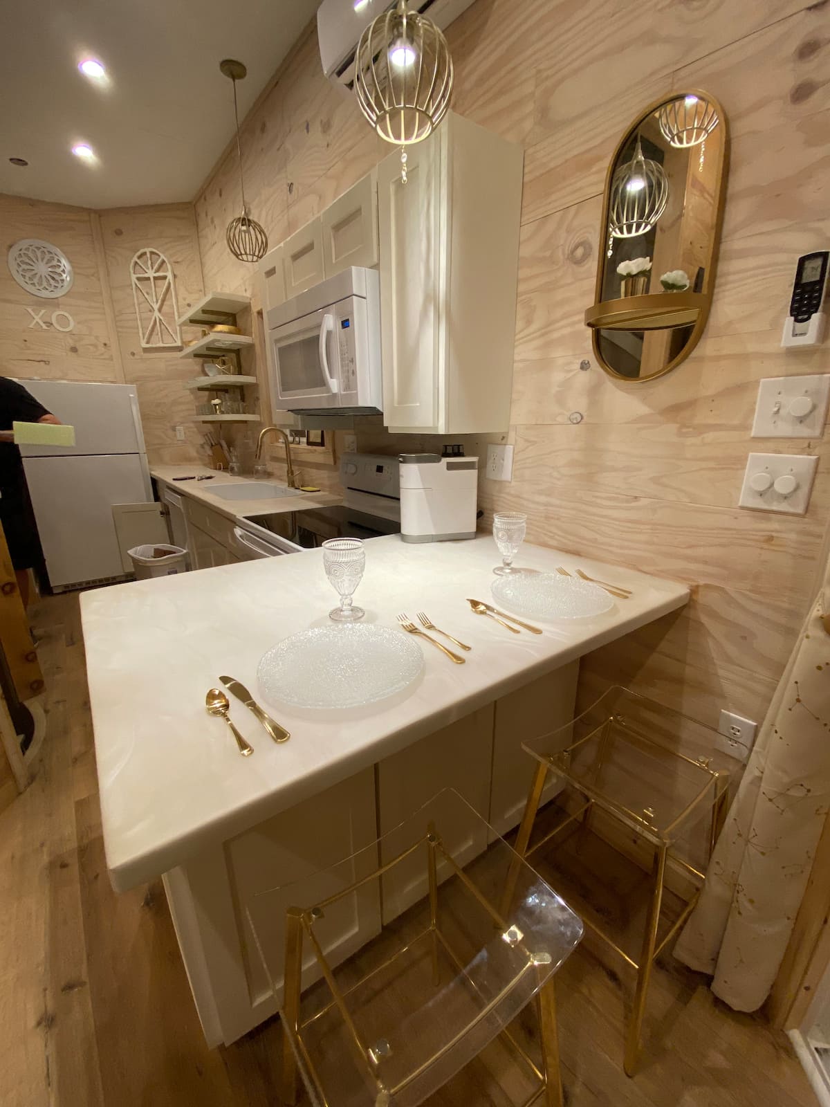 Dining counter with gold accents